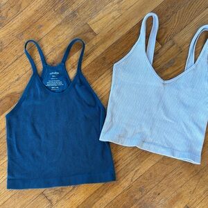 Women's Ribbed Workout Set - Navy and Light Gray
